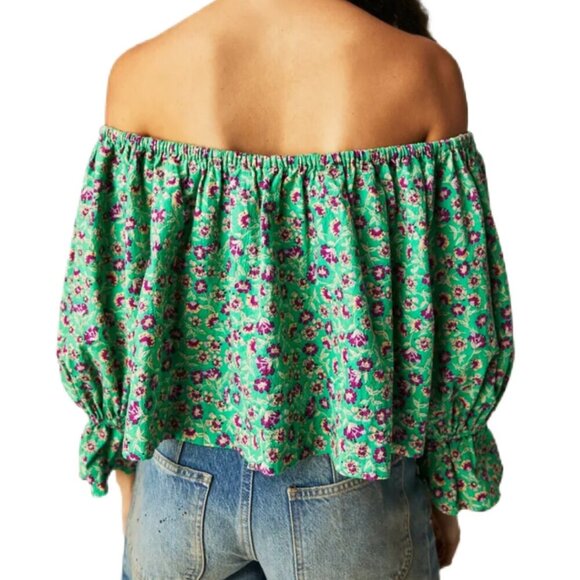 Free People James Smock Top Blouse in Floral Green Size XS - Picture 4 of 5